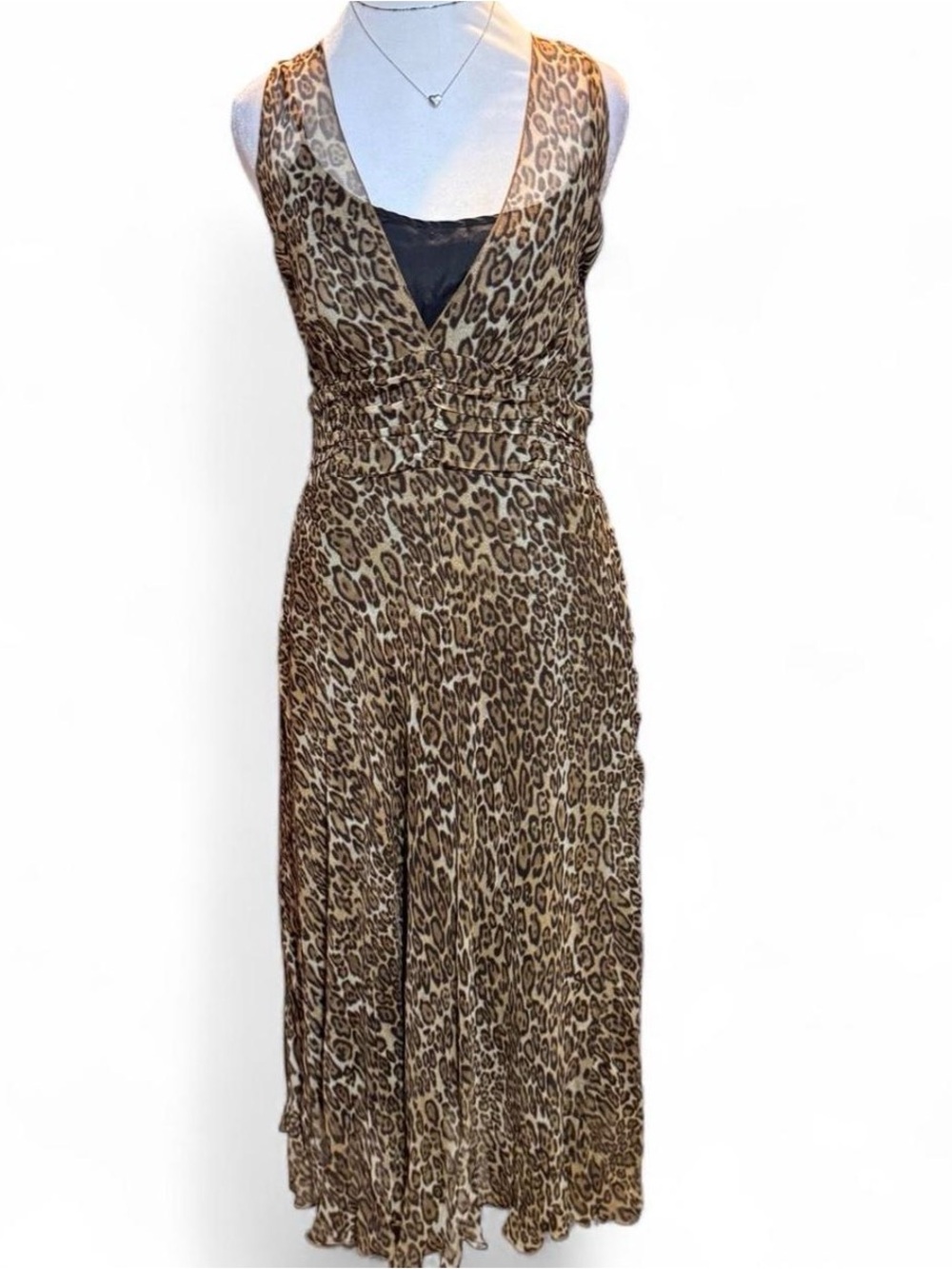 Vintage Jonathan Martin Sheer Leopard Print Silk Chiffon Maxi Dress